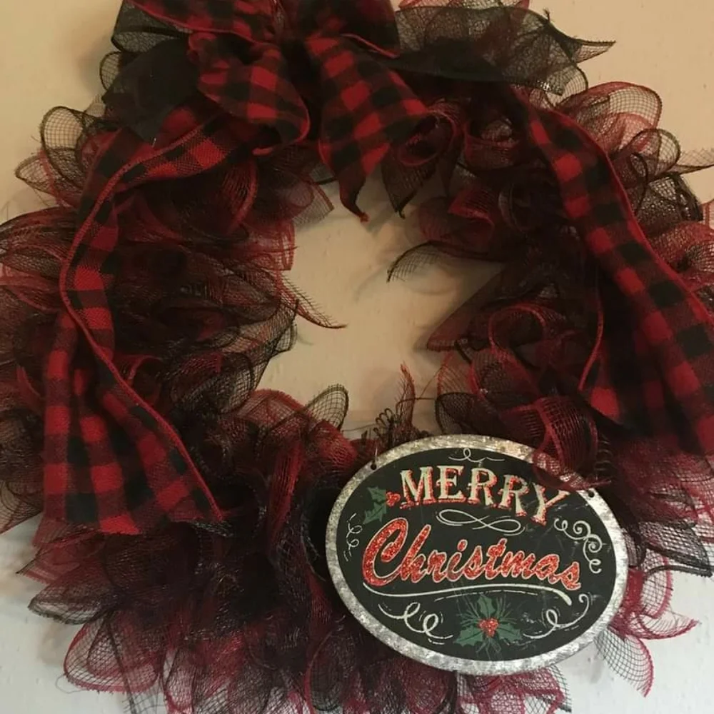 Christmas Holiday Buffalo-check Wreath Handmade Black Red Removable Fina…